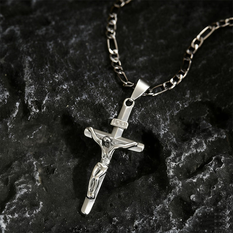 📢📢40% OFF !! ⏰ Gold Crucifix Necklace – Detailed INRI Motif, Adjustable Figaro Chain & Sparkling Finish ✝️