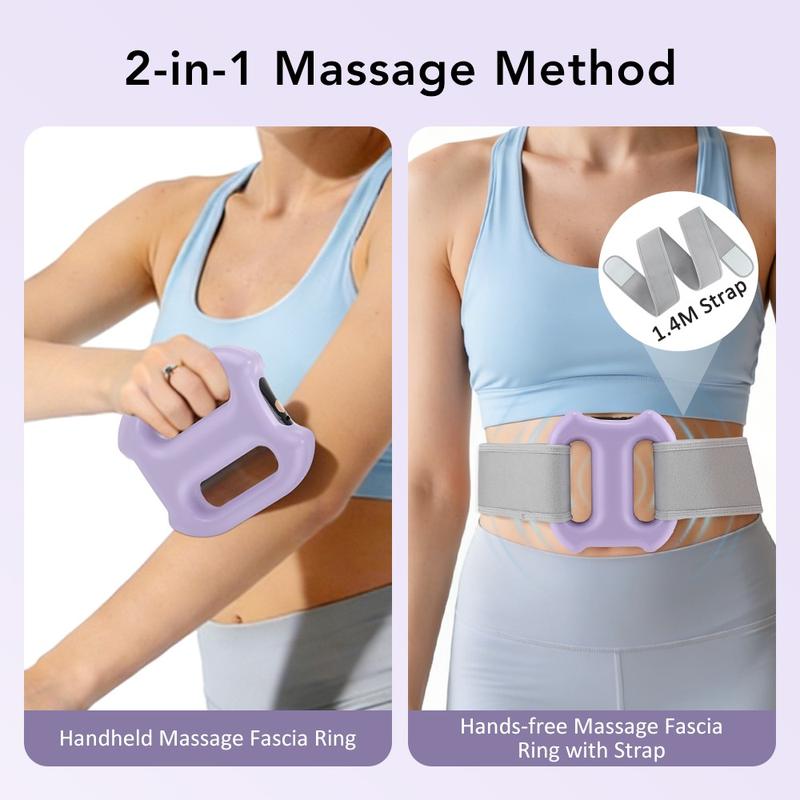 💥Deep Tissue Percussion Muscle Massager, Electric Dual-Ring Fascia Massager with Belt, Body Care Machine, 3 Modes and 5 Intensities Handheld Full Body Fascia Massager Ring for Relaxation Aid
