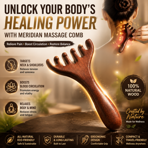 🛒 BUY 1 GET 1 FREE! ✨ 6-Point Meridian Comb – Acupressure Scalp Massager & Hair Remover, helps improve circulation and relaxation, with a natural wooden design 🌿💆‍♀️