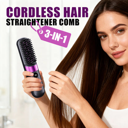 🥳2026 HOT SALE🥳💞50K+ SOLD!💇‍♀️🛡️ 50% OFF! 3‑in‑1 Cordless Hair Straightening Brush – Straighten, curl & detangle with 4 heat settings. Wider teeth prevent burns – safe for daily styling! ✨🌿