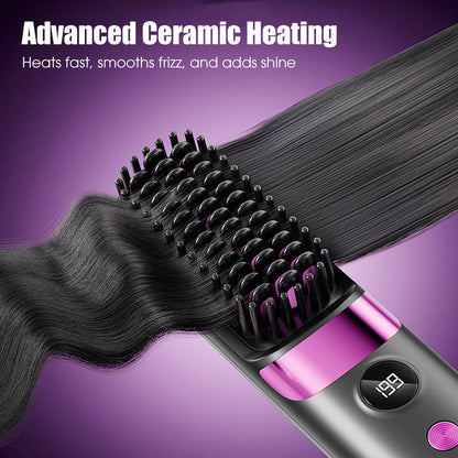🥳2026 HOT SALE🥳💞50K+ SOLD!💇‍♀️🛡️ 50% OFF! 3‑in‑1 Cordless Hair Straightening Brush – Straighten, curl & detangle with 4 heat settings. Wider teeth prevent burns – safe for daily styling! ✨🌿
