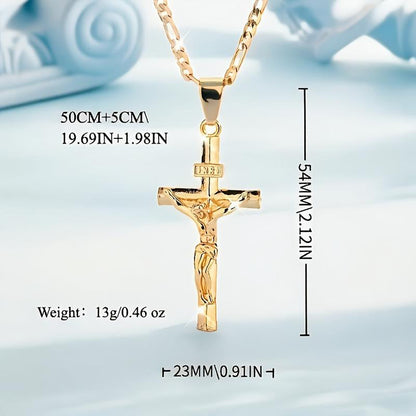 📢📢40% OFF !! ⏰ Gold Crucifix Necklace – Detailed INRI Motif, Adjustable Figaro Chain & Sparkling Finish ✝️