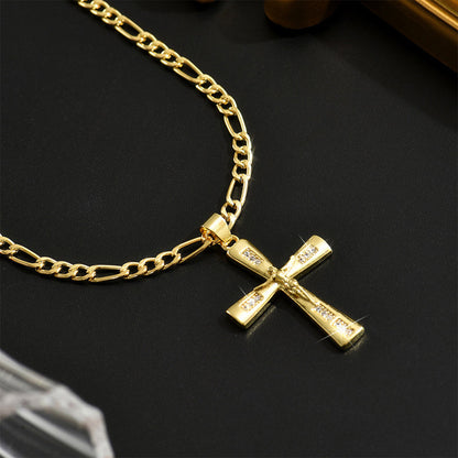 📢📢40% OFF !! ⏰ Gold Crucifix Necklace – Detailed INRI Motif, Adjustable Figaro Chain & Sparkling Finish ✝️