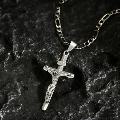 📢📢40% OFF !! ⏰ Gold Crucifix Necklace – Detailed INRI Motif, Adjustable Figaro Chain & Sparkling Finish ✝️