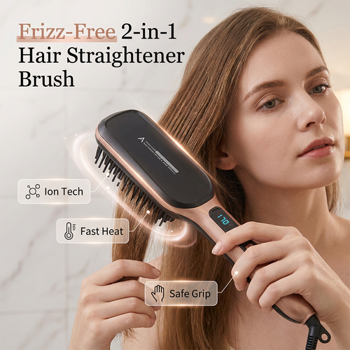 ⌛Limited-Time Offer-Negative Ion 2-in-1 Hair Straightener Brush