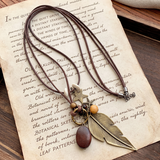 📿Vintage Boho Feather Pendant Necklace