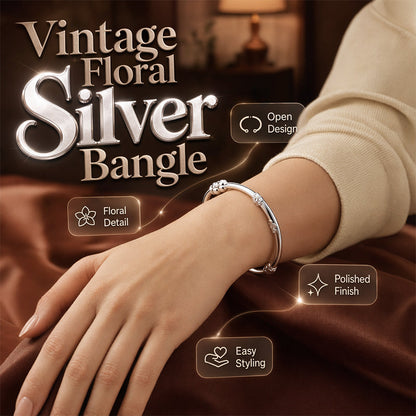 Vintage Floral Silver Bangle