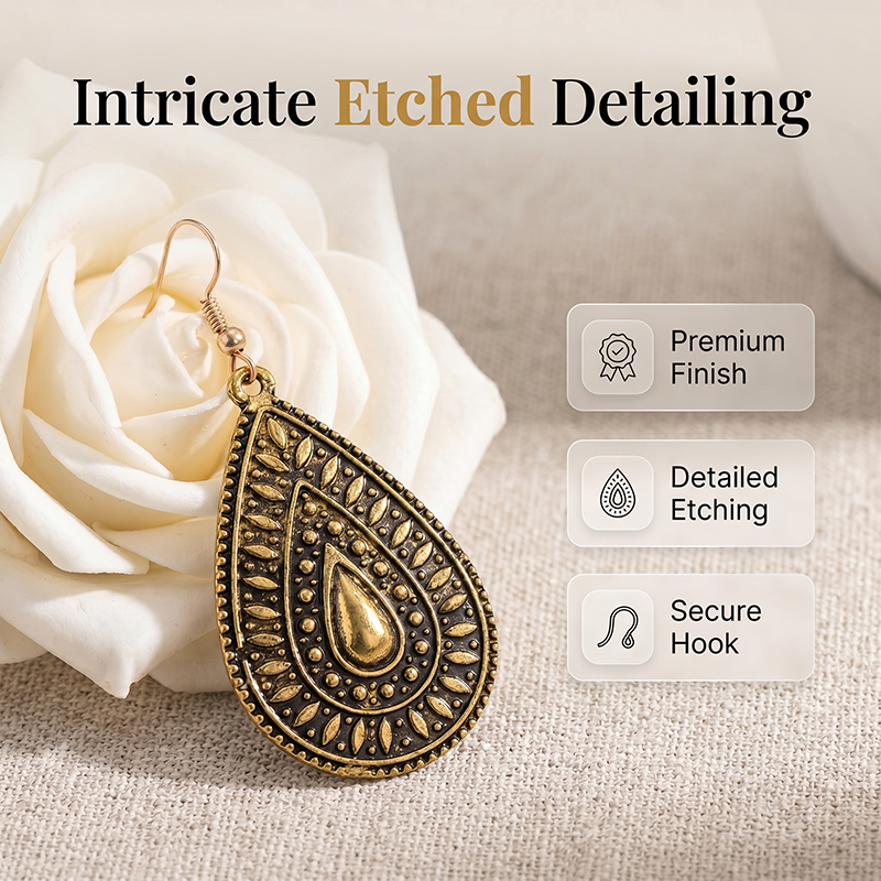 ⌛Limited-Time Offer-Vintage Etched Teardrop Hook Earrings for Women
