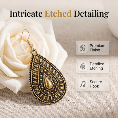 ⌛Limited-Time Offer-Vintage Etched Teardrop Hook Earrings for Women