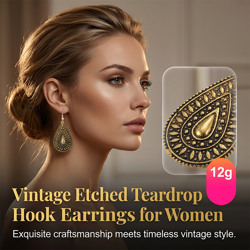 ⌛Limited-Time Offer-Vintage Etched Teardrop Hook Earrings for Women