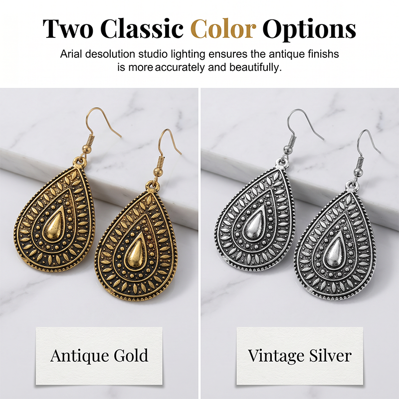 ⌛Limited-Time Offer-Vintage Etched Teardrop Hook Earrings for Women