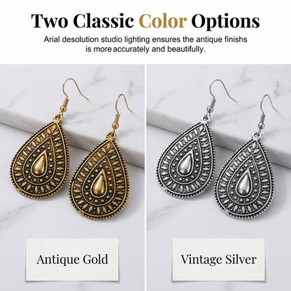 ⌛Limited-Time Offer-Vintage Etched Teardrop Hook Earrings for Women