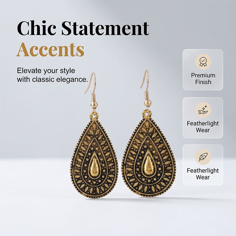 ⌛Limited-Time Offer-Vintage Etched Teardrop Hook Earrings for Women