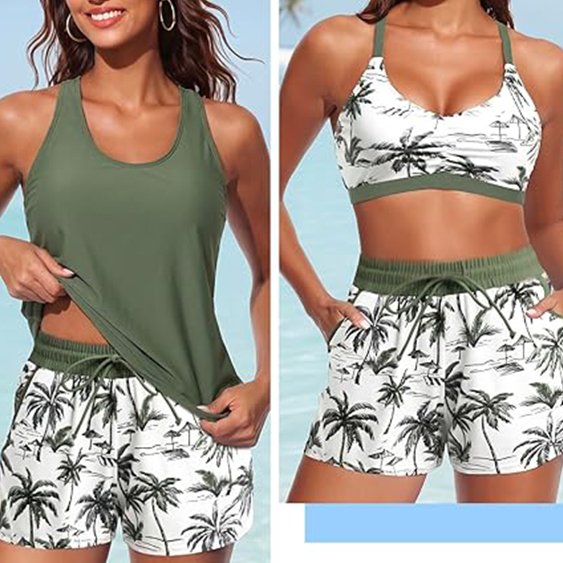🔥Women's 3-Piece Swimsuit Tankini Set with Shorts
