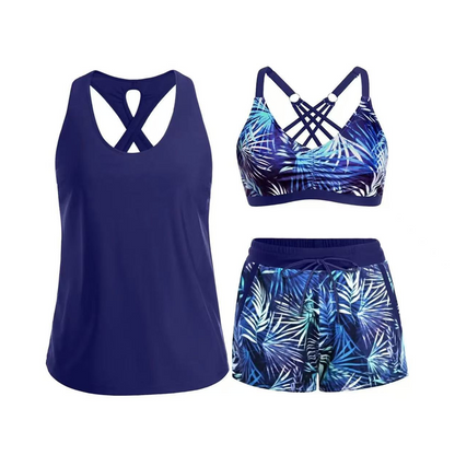 🔥Women's 3-Piece Swimsuit Tankini Set with Shorts