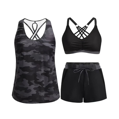 🔥Women's 3-Piece Swimsuit Tankini Set with Shorts