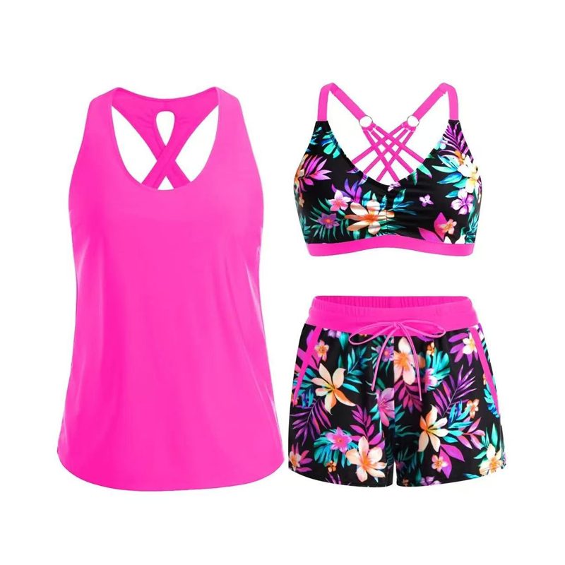 🔥Women's 3-Piece Swimsuit Tankini Set with Shorts