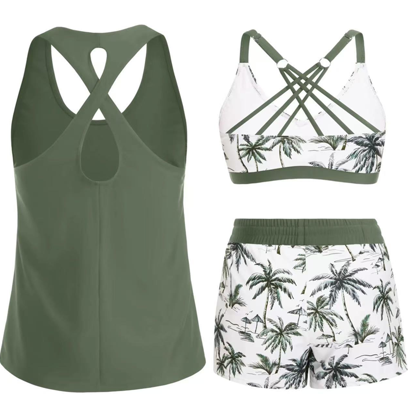 🔥Women's 3-Piece Swimsuit Tankini Set with Shorts
