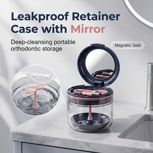 ⌛Limited-Time Offer-Leakproof Retainer Case with Mirror Portable Aligner Soaking Box