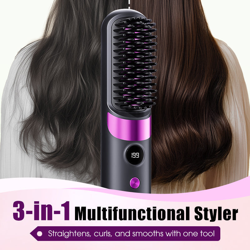 ⏳⏰Last 4 hours Sale💇‍♀️3-in-1 Cordless Hair Straightener Comb – USB rechargeable, adjustable temperature, anti-scald teeth, portable travel design. Women daily hair styling essential!