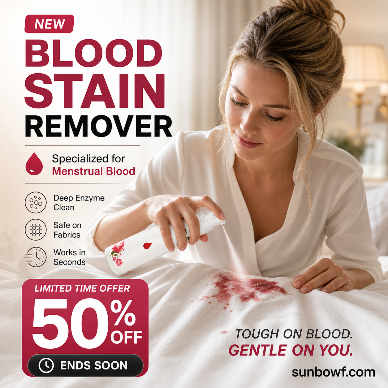 🔥Limited-Time Offer ✨️Buy 2 Get 1 Free! 👱‍♀️🩸 Quick Blood Stain Remover—Powerful Protease